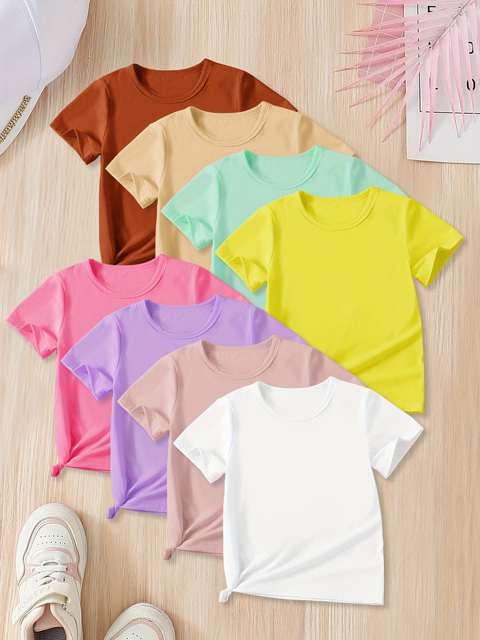 8-Pack Girls' Summer T-Shirts, Soft Knit Crew Neck Tees