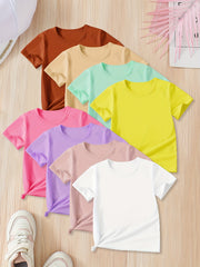 8-Pack Girls' Summer T-Shirts – Soft Knit Crew Neck Tees