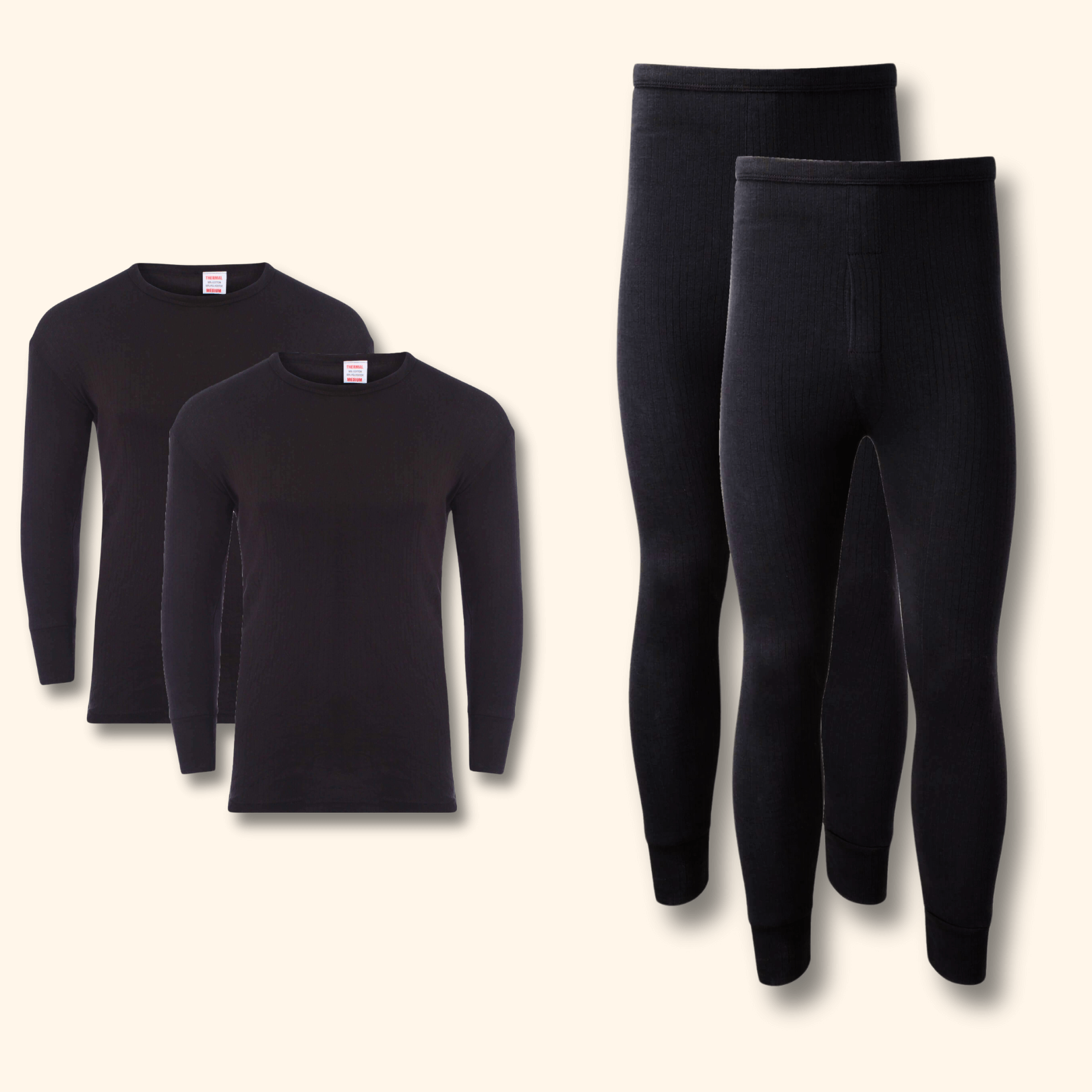 Men's Thermal Underwear Set 2 Pack – Long Sleeve Top & Long Johns, S–XXL