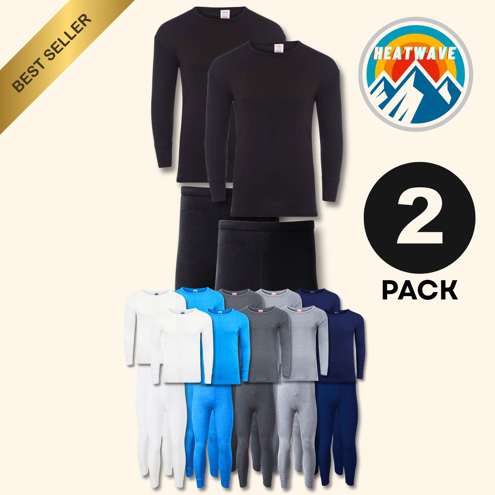 Men's Thermal Underwear Set 2 Pack – Long Sleeve Top & Long Johns, S–XXL