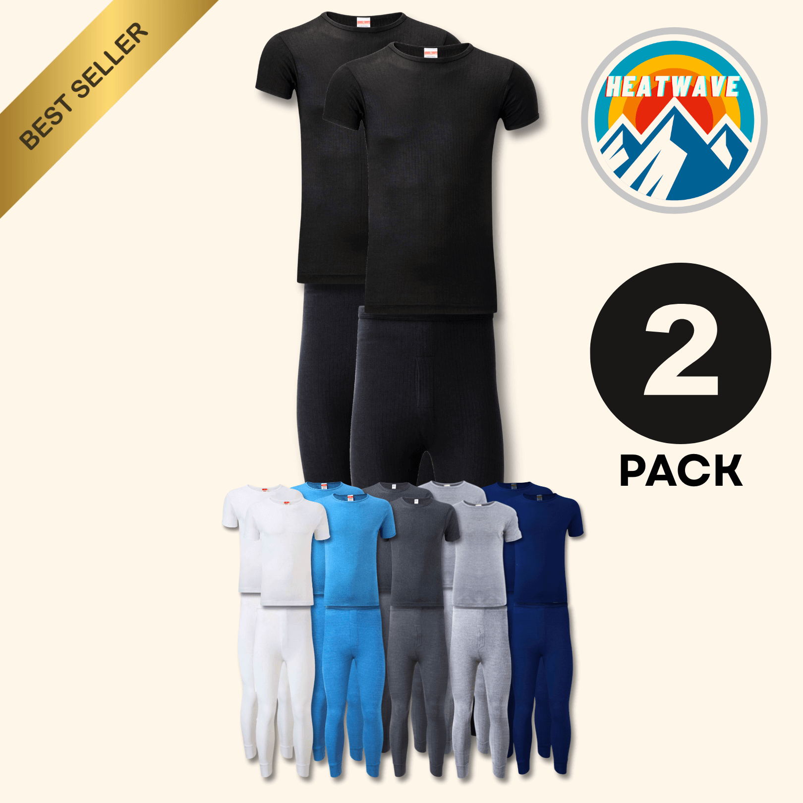 Men's Thermal Underwear Set 2 Pack – T-Shirt & Long Johns, S–XXL