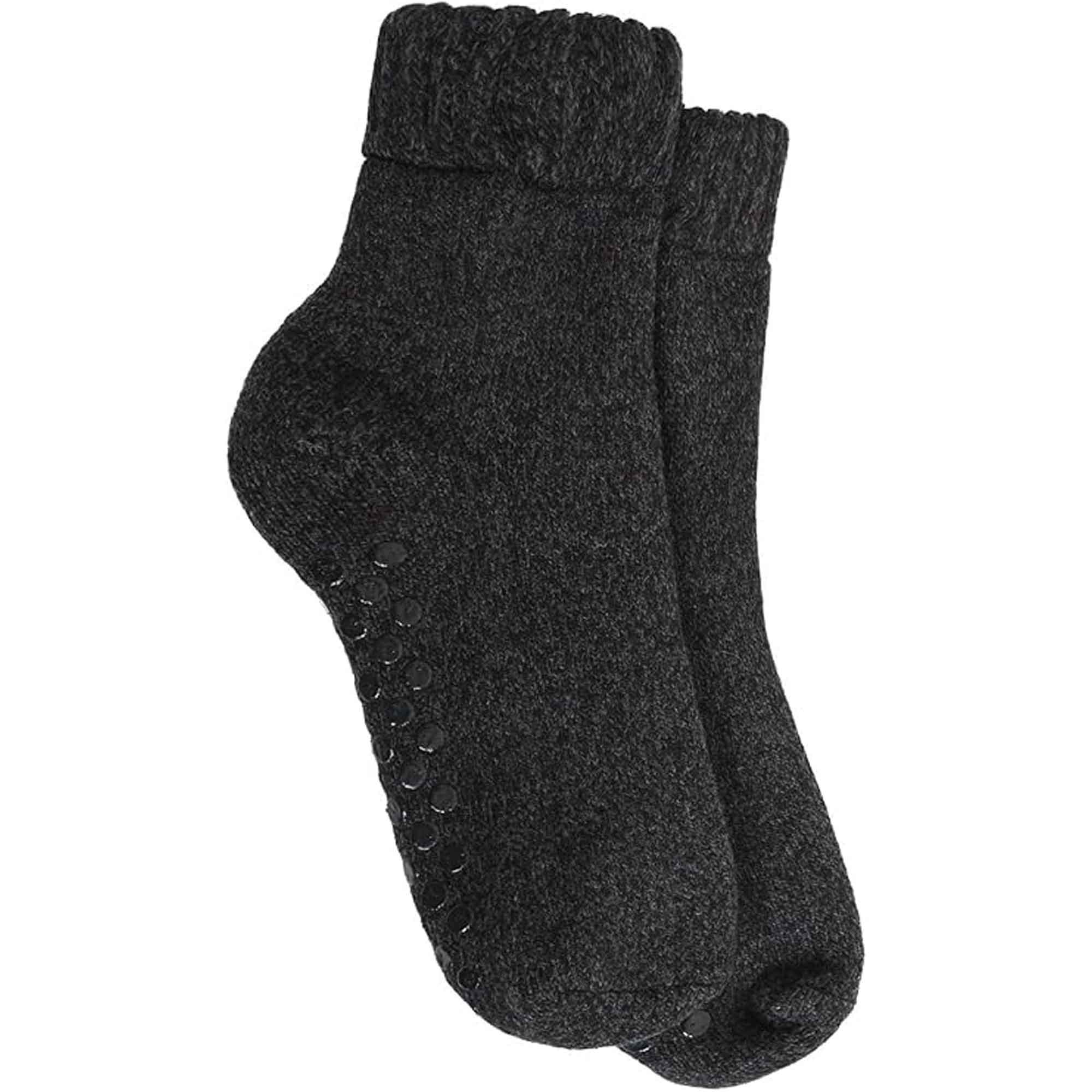 Men's Merino Wool Slipper Socks With Non Slip Grips Tall Fleece Lined 2 Pairs
