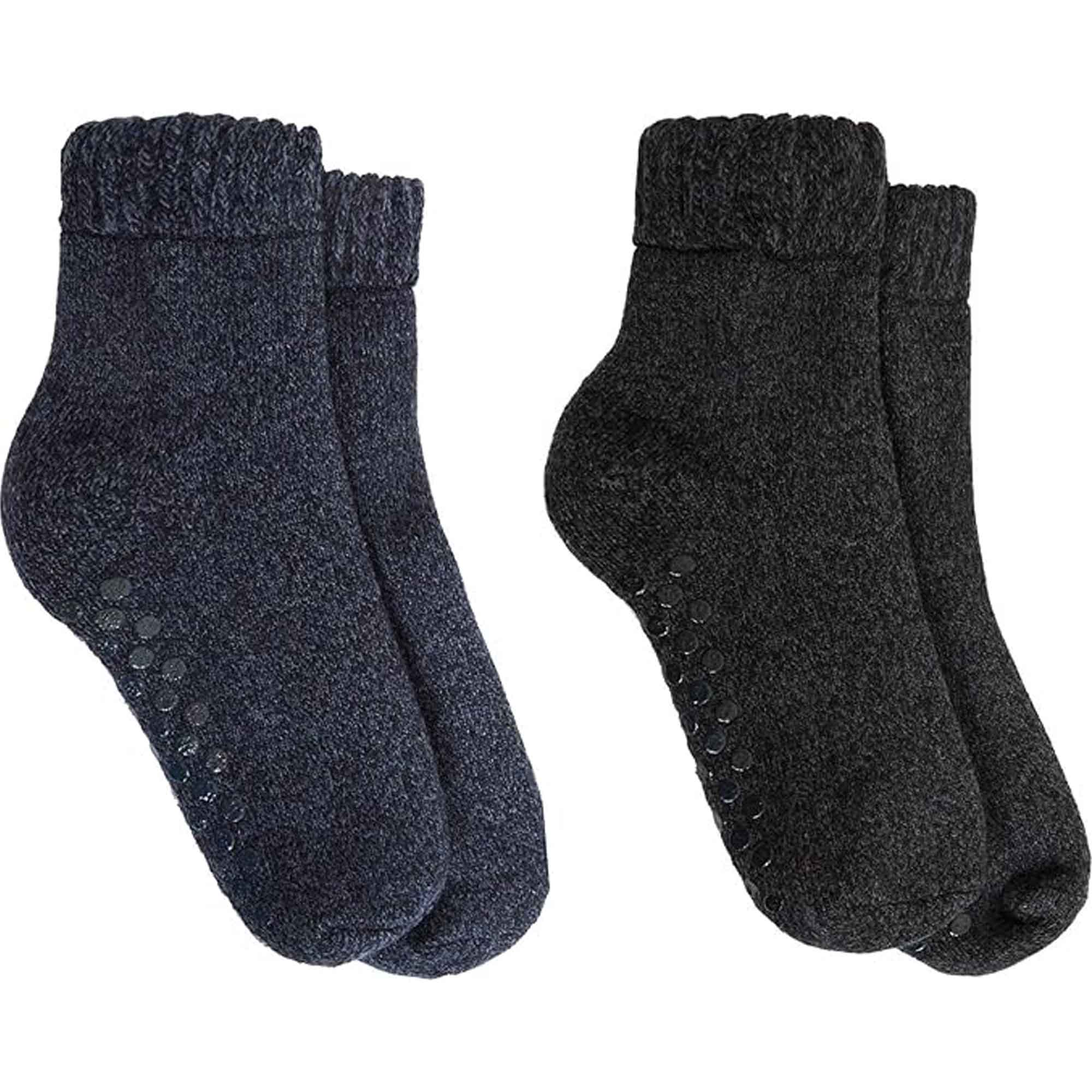 Men's Merino Wool Slipper Socks With Non Slip Grips Tall Fleece Lined 2 Pairs