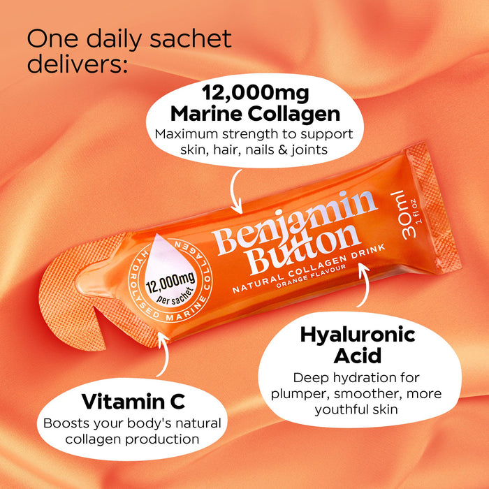 Benjamin Button 12,000mg Marine Collagen Drink - Orange Liquid Sachets, image 2