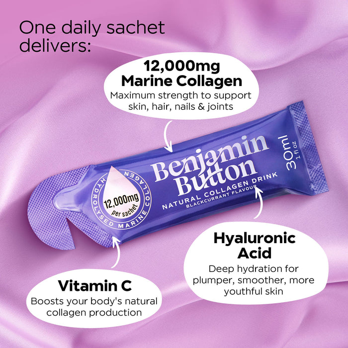 Benjamin Button 12,000mg Marine Collagen Drink - Blackcurrant Liquid Sachets, image 2