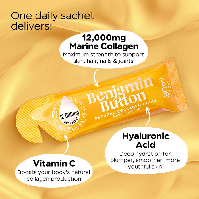 Benjamin Button 12,000mg Marine Collagen Drink - Mango Liquid Sachets, image 2