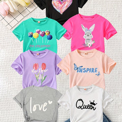 Girls' 7-Pack Heart Print Summer T-Shirts – Soft & Stylish