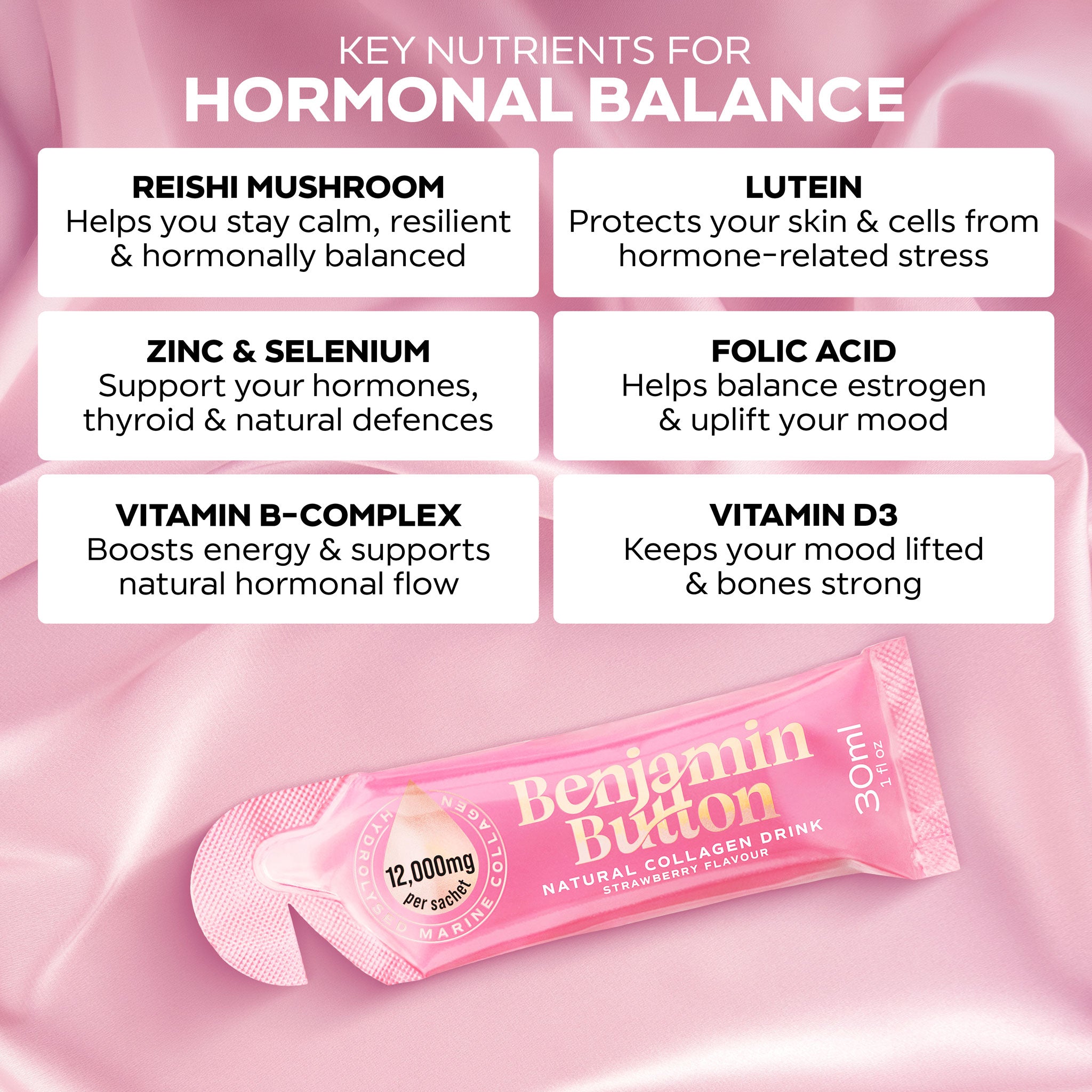 Benjamin Button 12,000mg Marine Collagen Drink – Strawberry – 14 Liquid Sachets