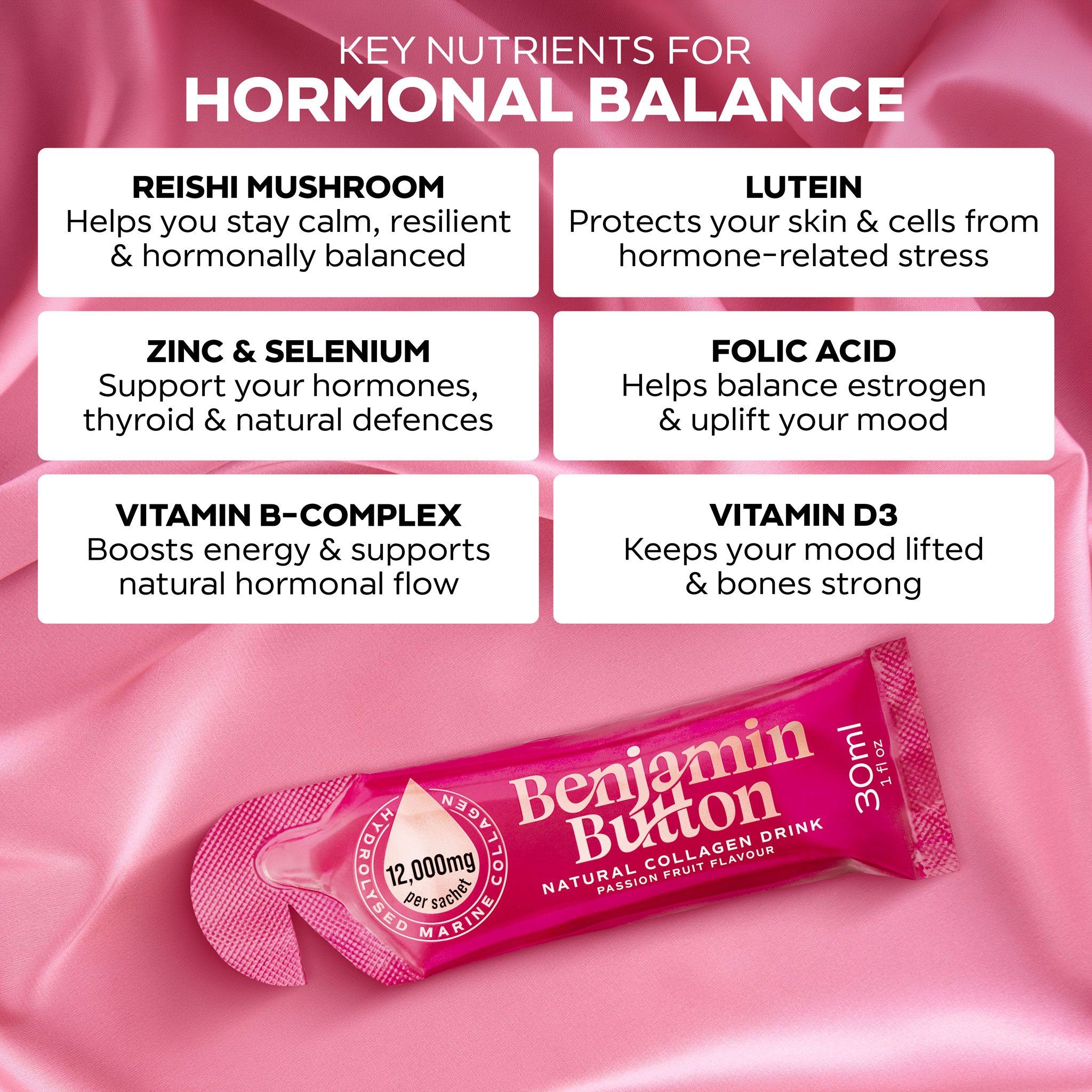 Benjamin Button 12,000mg Marine Collagen Drink – Passionfruit – 14 Liquid Sachets