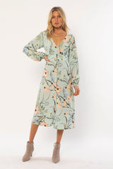 Iris Woven Midi Dress with Button Placket