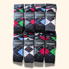 24 Pairs Men's Cotton Colourful Heel Toe Black Argyle Diamond Easycare