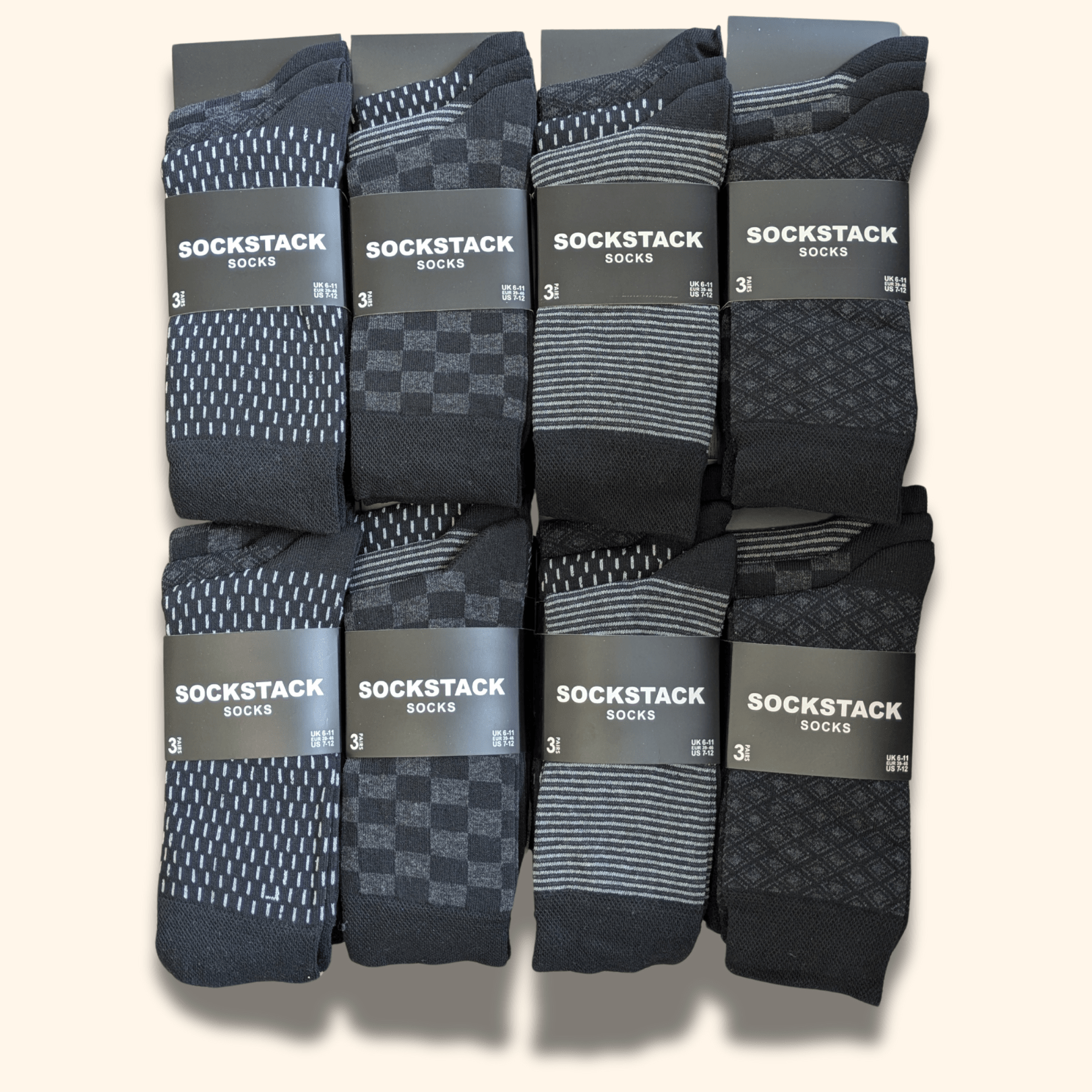 24 Pairs Men's Cotton Colourful Heel Toe Black Argyle Diamond Easycare