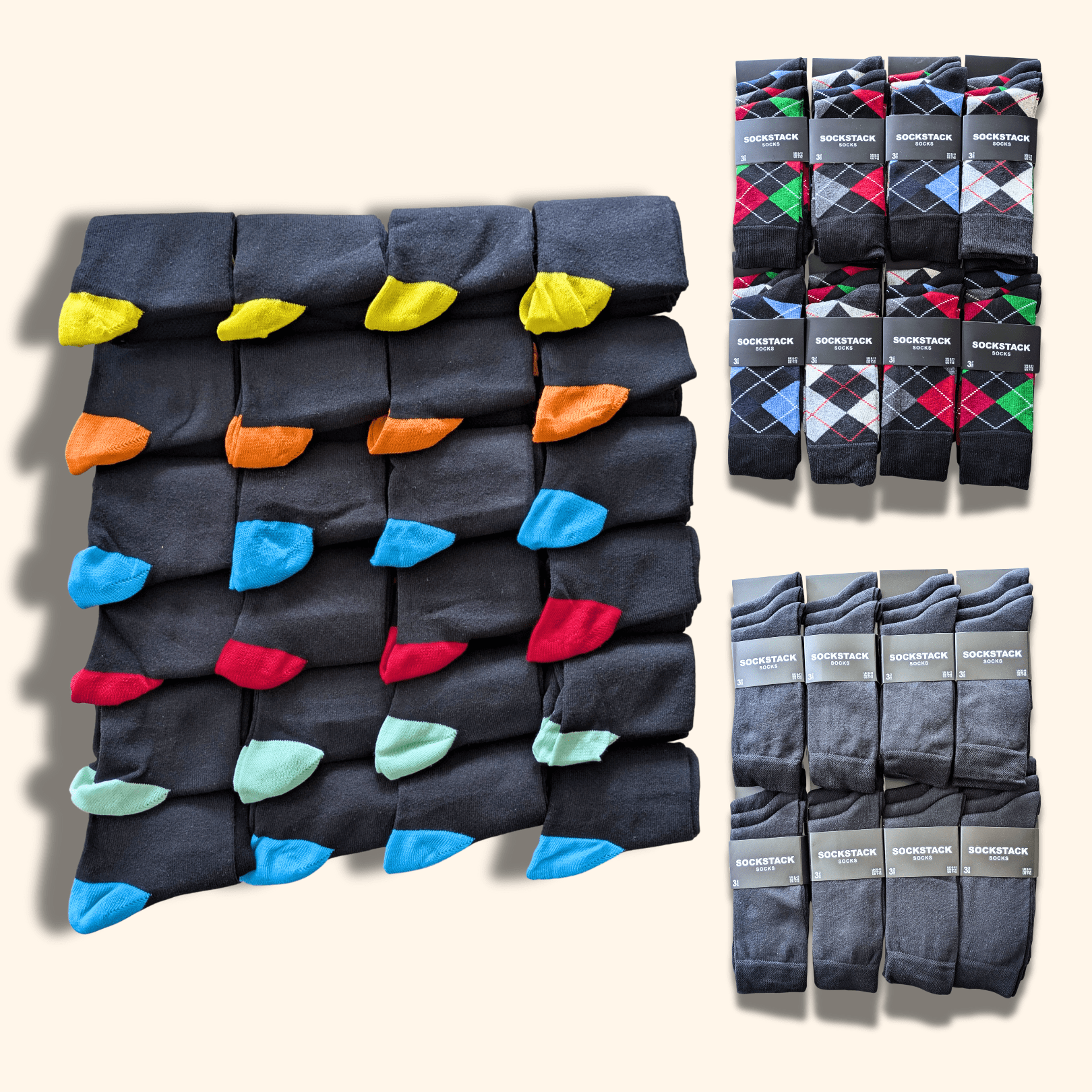 24 Pairs Men's Cotton Colourful Heel Toe Black Argyle Diamond Easycare