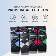 24 Pairs Men's Cotton Colourful Heel Toe Black Argyle Diamond Easycare