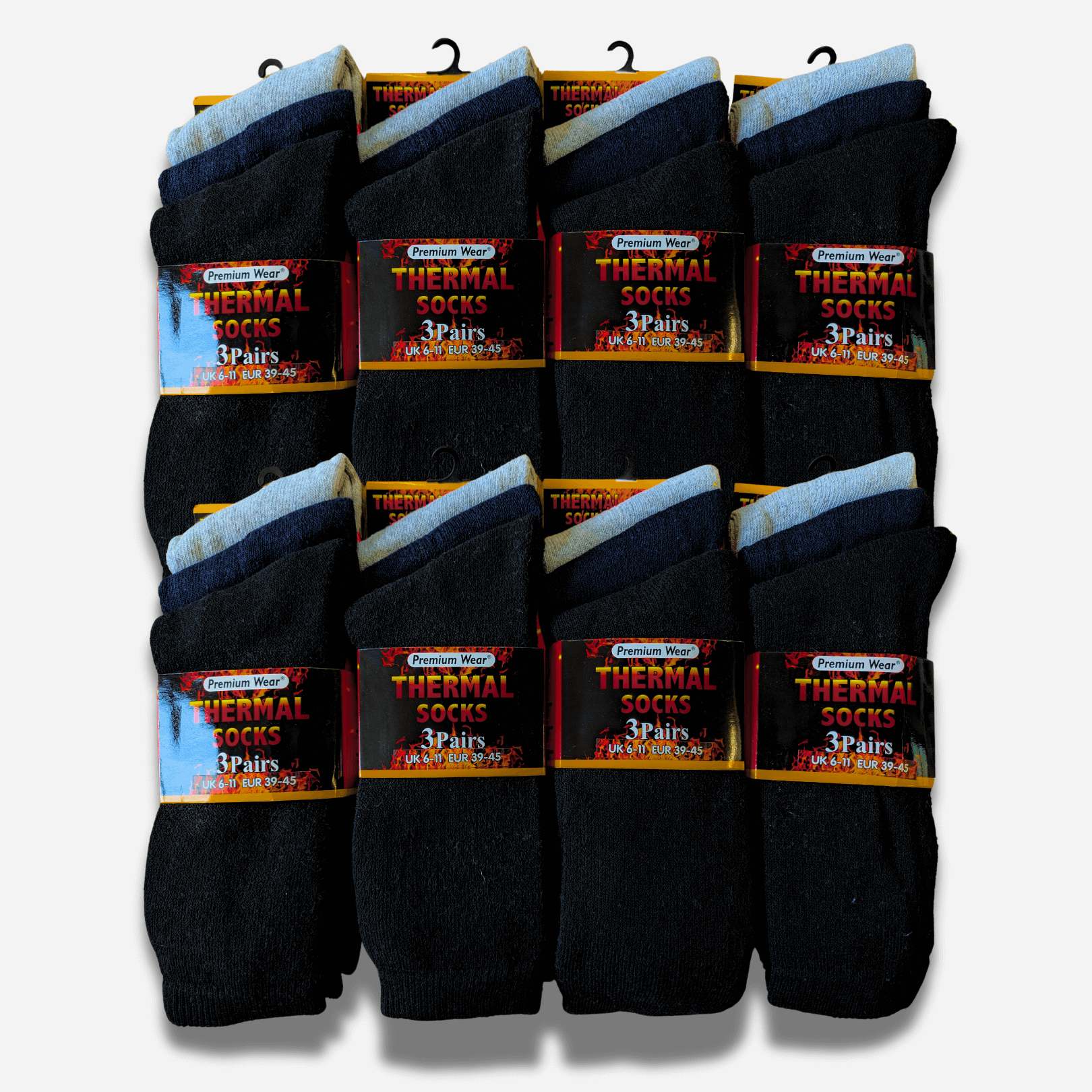 Men's Black Thermal Socks 24 Pairs Double Brushed Knit