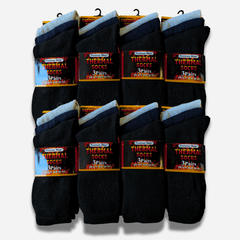 Men's Black Thermal Socks 24 Pairs Double Brushed Knit