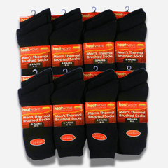 Men's Black Thermal Socks 24 Pairs Double Brushed Knit