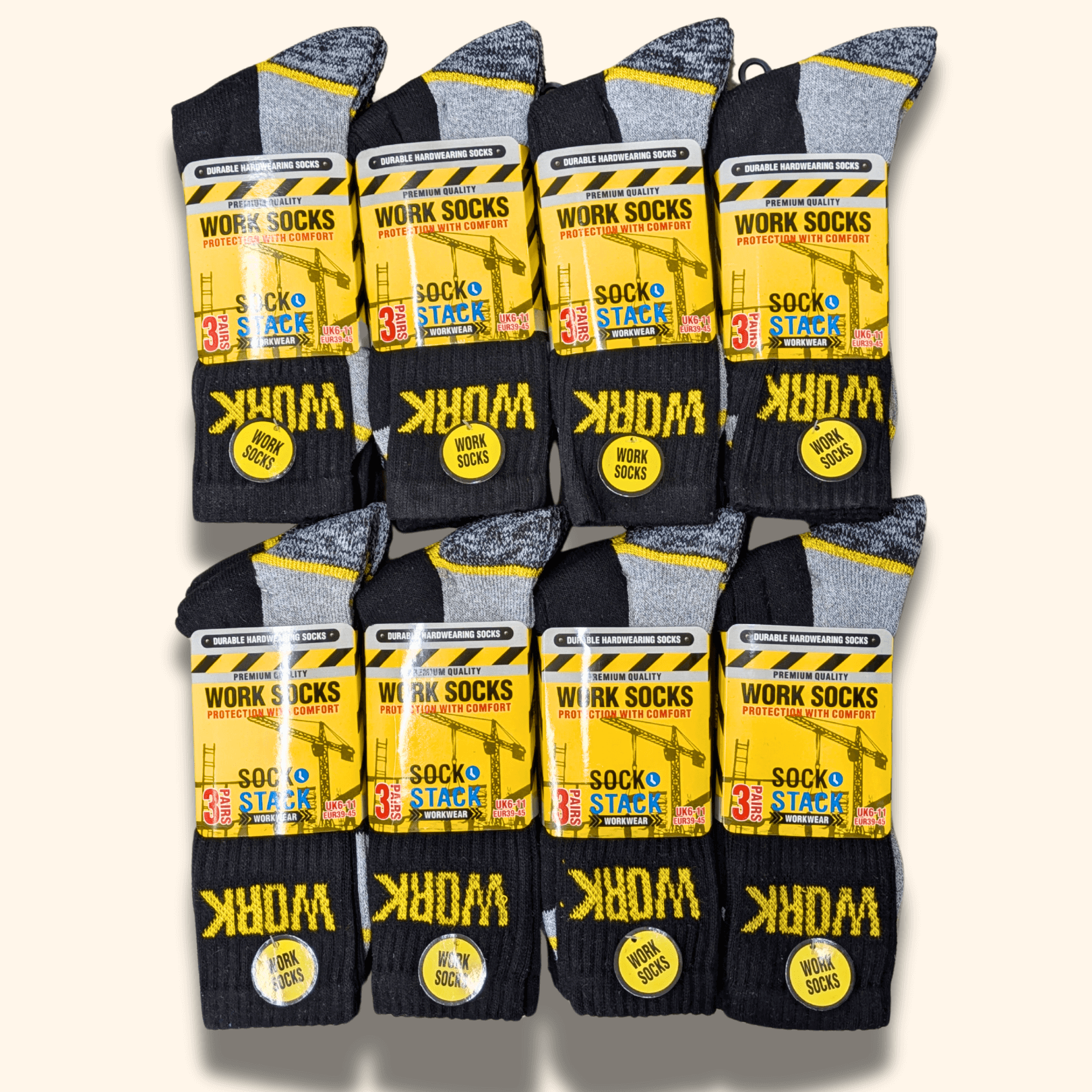 Men's Heavy Duty Work Socks 24 Pairs Cushion Sole Reinforced Toe And Heel Black
