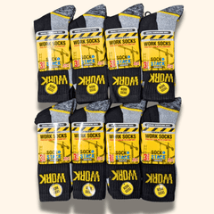 Men's Heavy Duty Work Socks 24 Pairs Cushion Sole Reinforced Toe And Heel Black