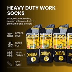 Men's Heavy Duty Work Socks 24 Pairs Cushion Sole Reinforced Toe And Heel Black