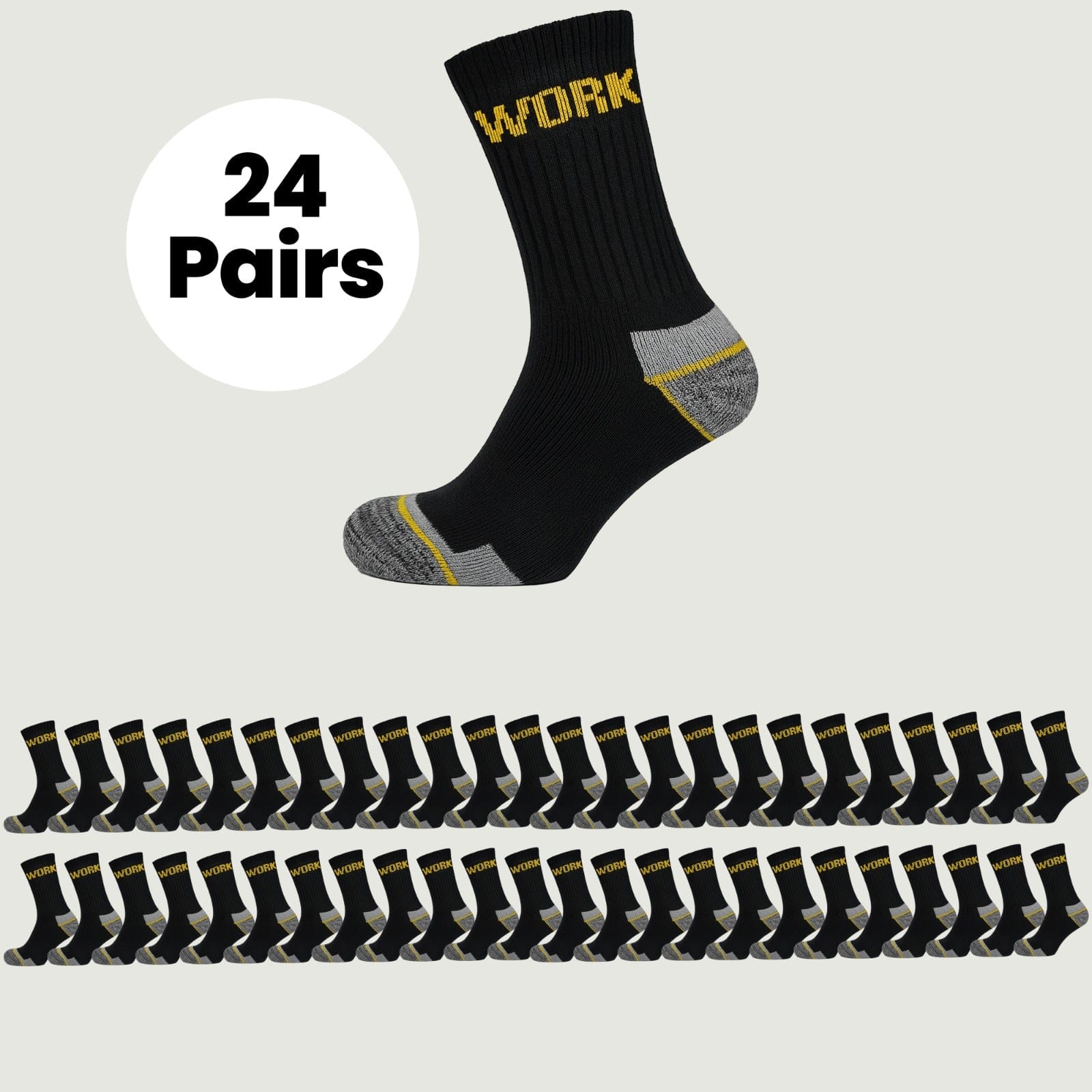 Men's Heavy Duty Work Socks 24 Pairs Cushion Sole Reinforced Toe And Heel Black