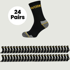 Men's Heavy Duty Work Socks 24 Pairs Cushion Sole Reinforced Toe And Heel Black