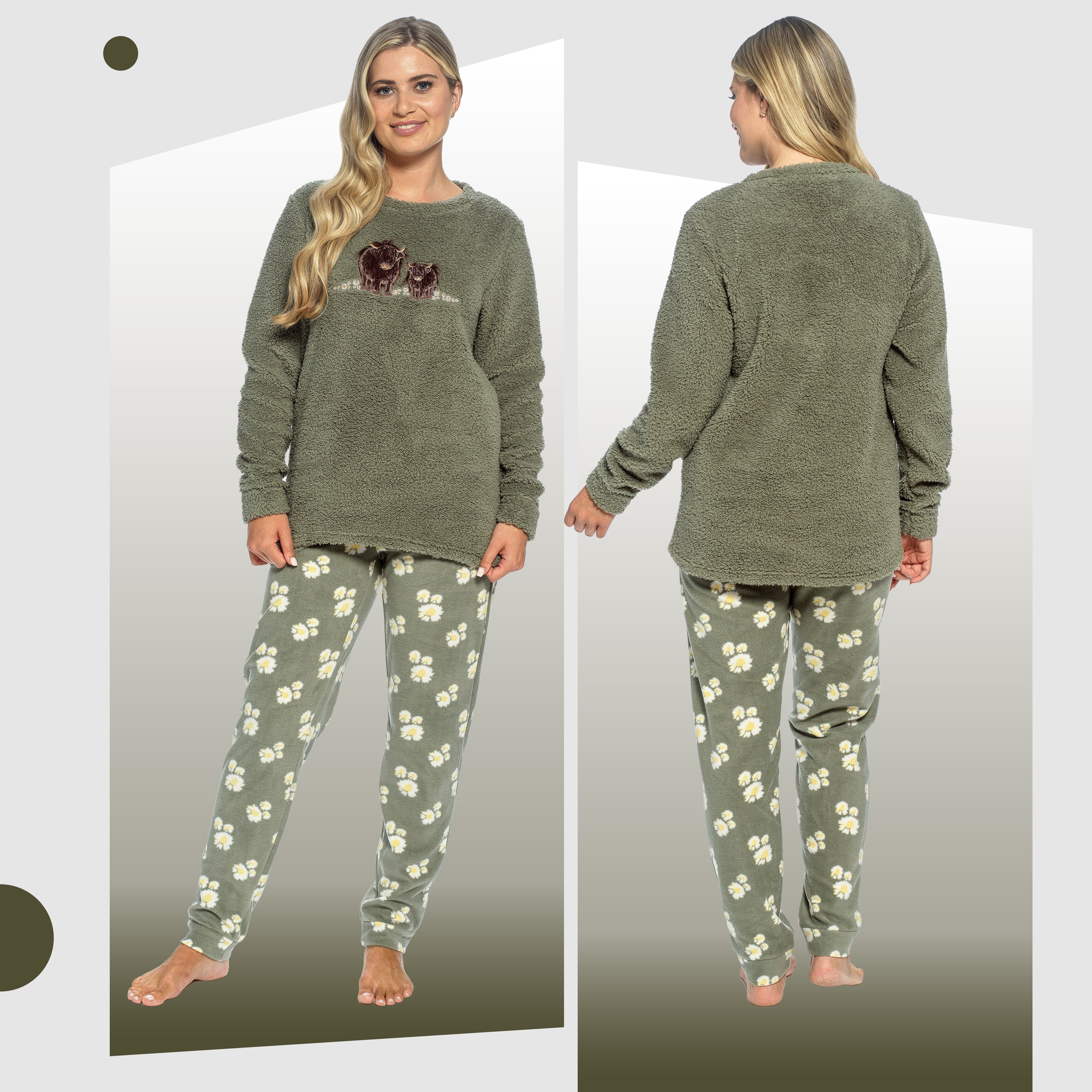 Women's Highland Cow Print Cotton Jersey Pyjama Set Long Sleeve Lounge Wear