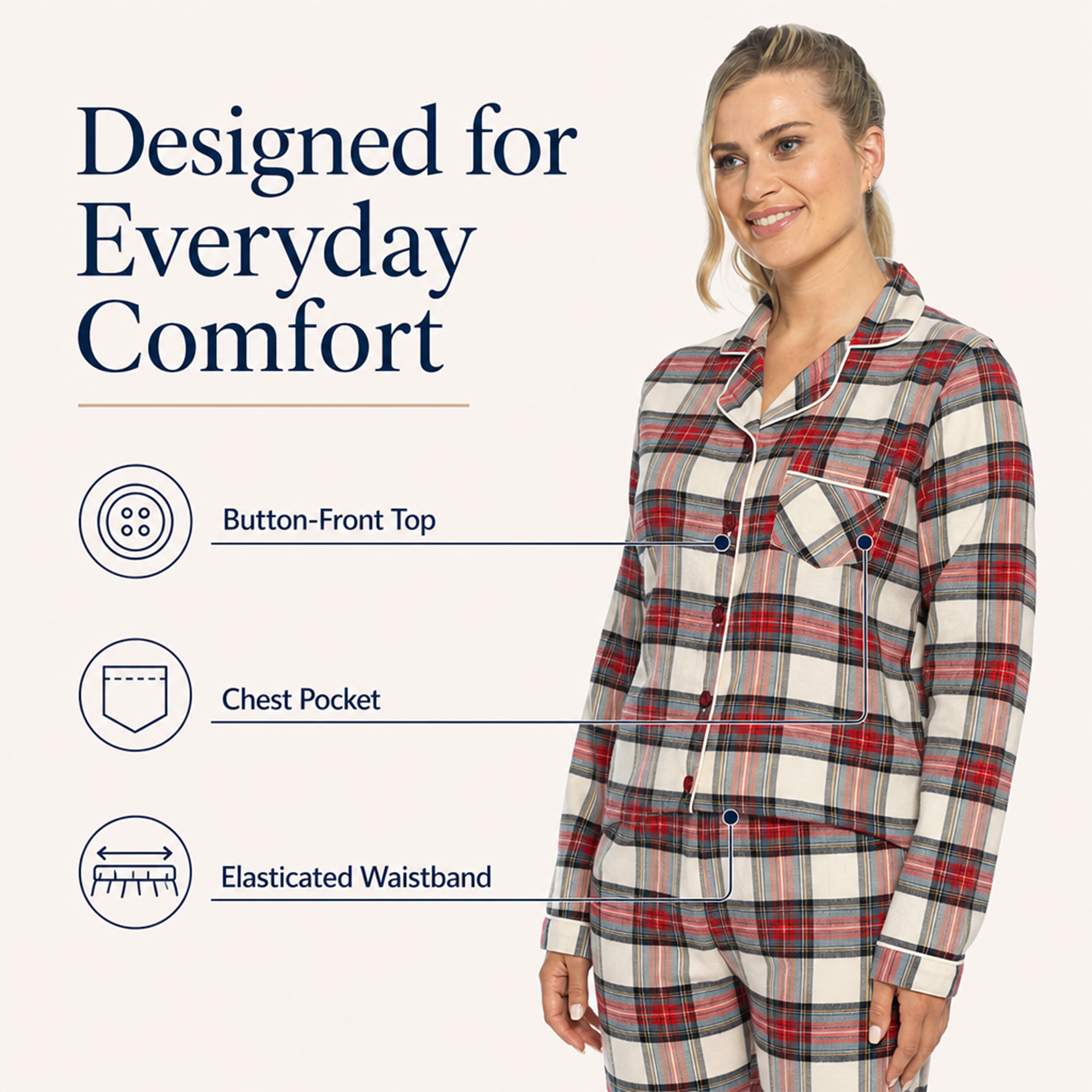 Women's Flannelette Check Pyjama Set Soft Brushed Cotton Easy Care