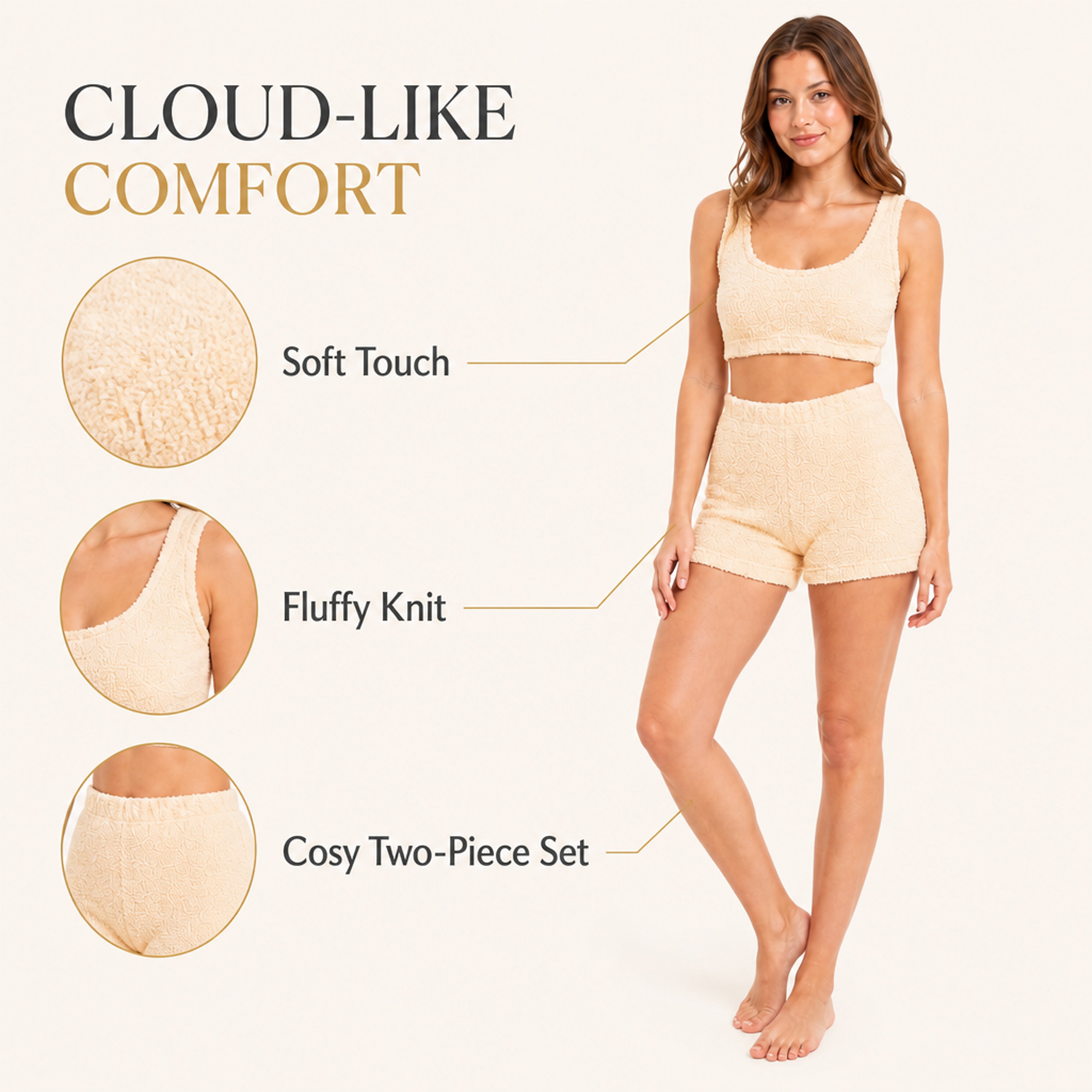 Women's Teddy Fleece Crop Top And Shorts Pyjama Loungewear Set Ultra Soft