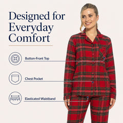 Women's Flannelette Check Pyjama Set Soft Brushed Cotton Easy Care