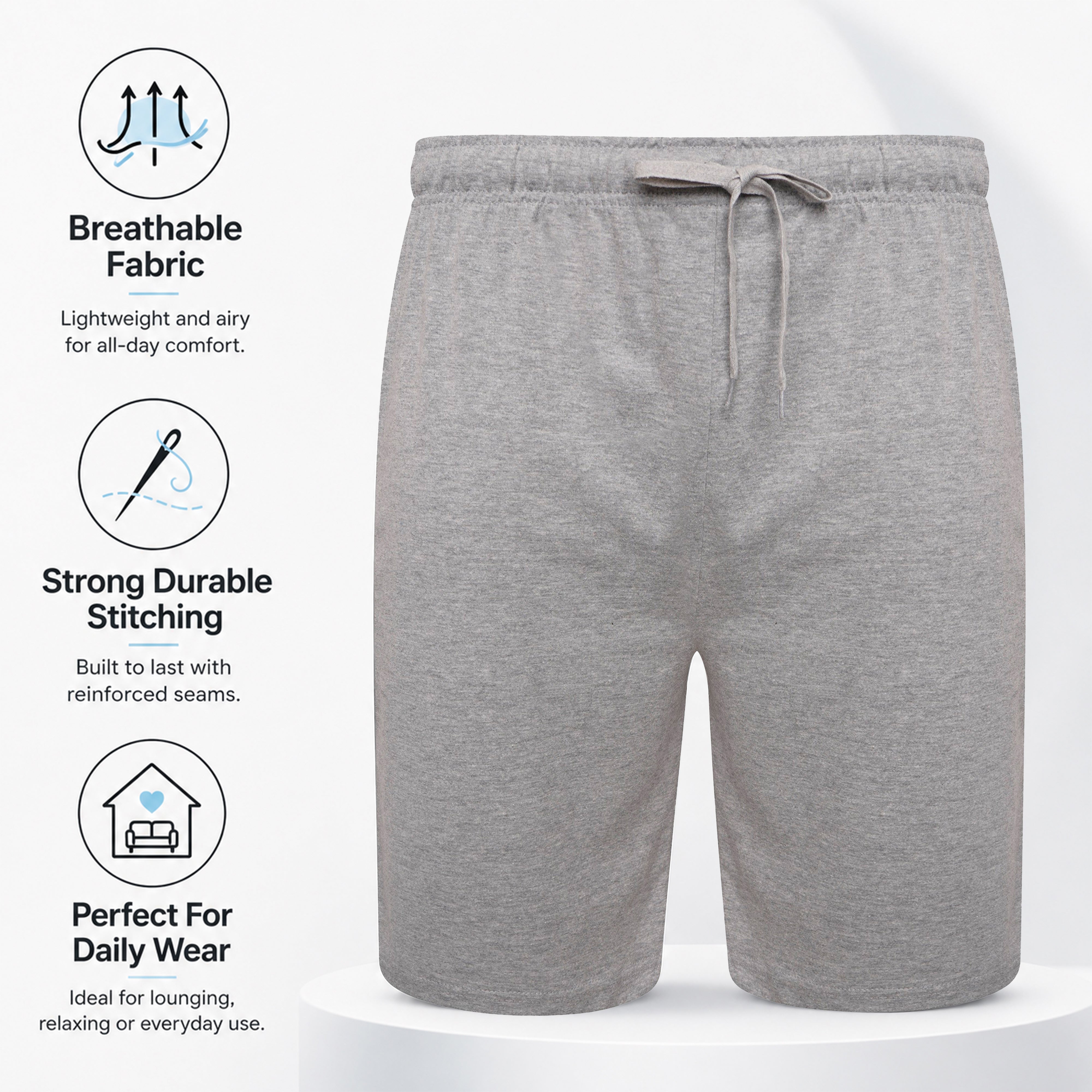 Men's Cotton Lounge Shorts Stretchable 2 Pack Black Navy Grey Durable