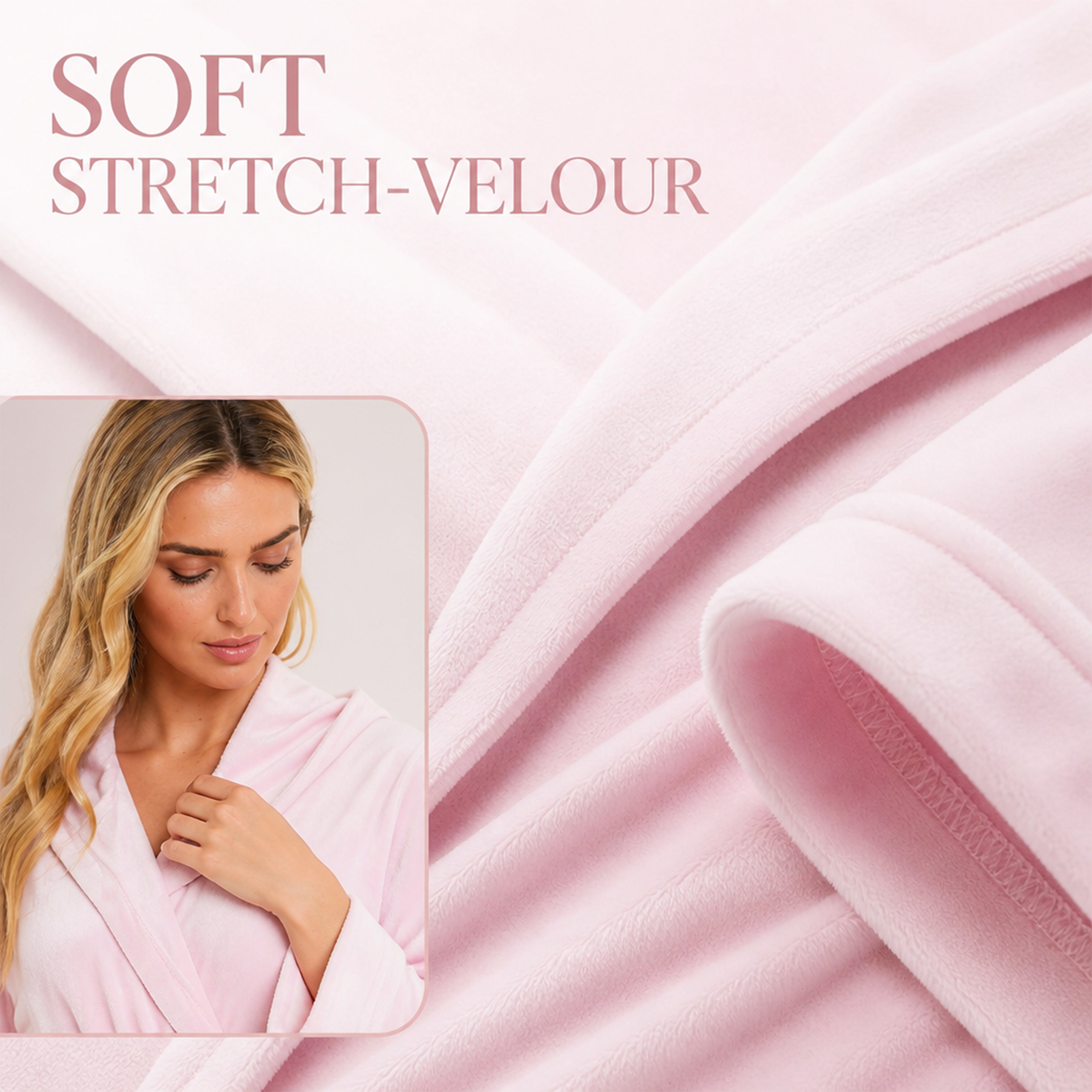 Women's Hooded Velour Bathrobe Ultra Soft Luxurious Pink And Grey
