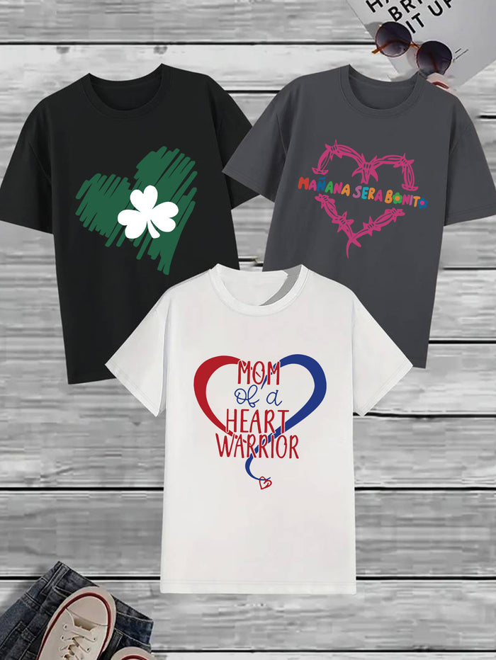 3-Pack Printed Crew Neck T-Shirts, Stylish & Versatile Summer Tees