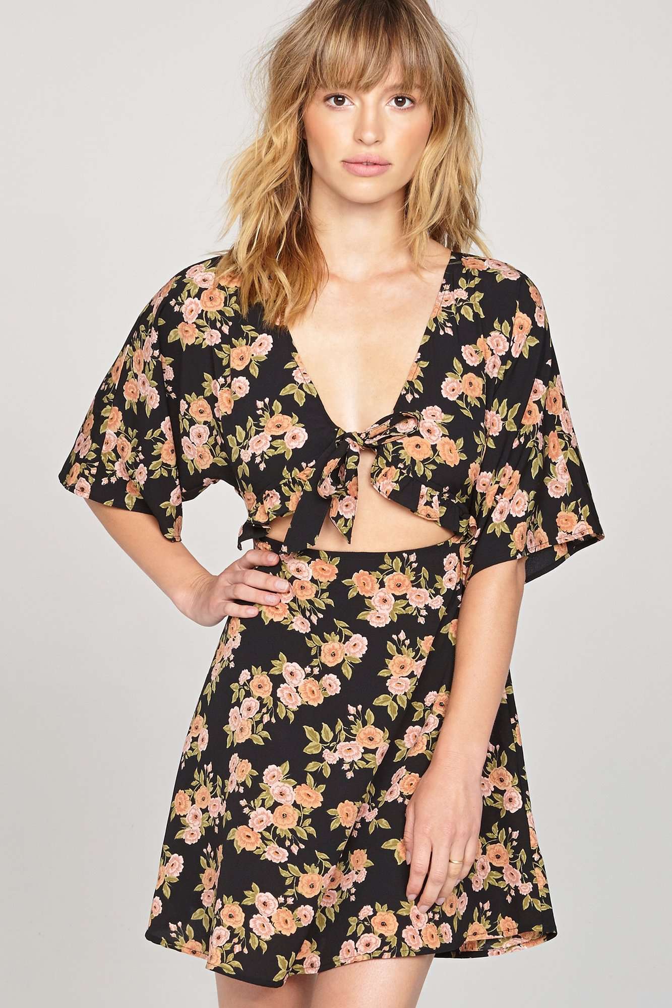 Floral Envy Printed Dress with Ruffle Tie Front