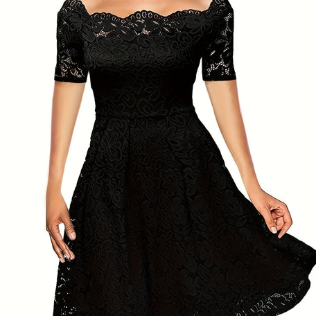 Elegant Off-the-Shoulder Lace Dress – A-Line & Short Sleeve