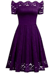 Elegant Off-Shoulder Lace A-Line Dress – Short Sleeve & All-Season