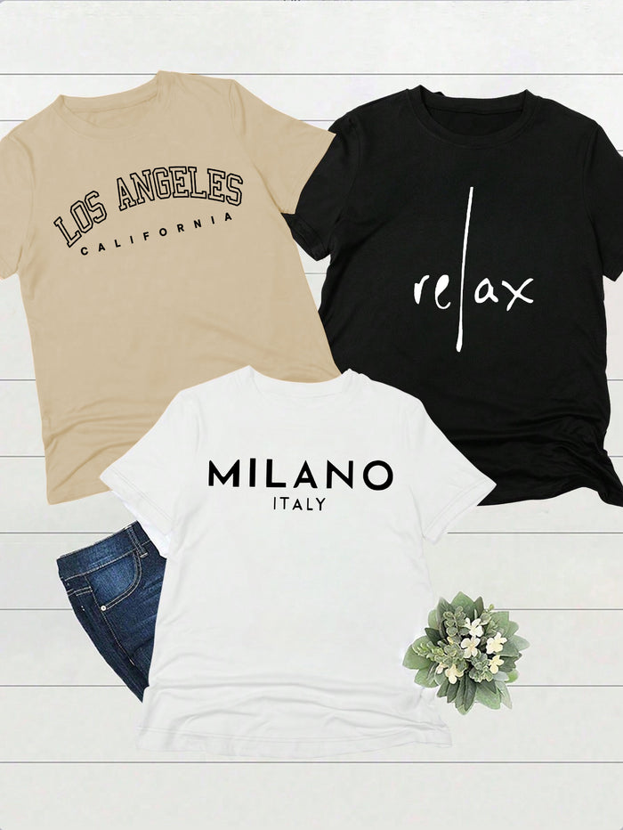 3-Pack Teen Girls' City Graphic T-Shirts, Trendy & Casual