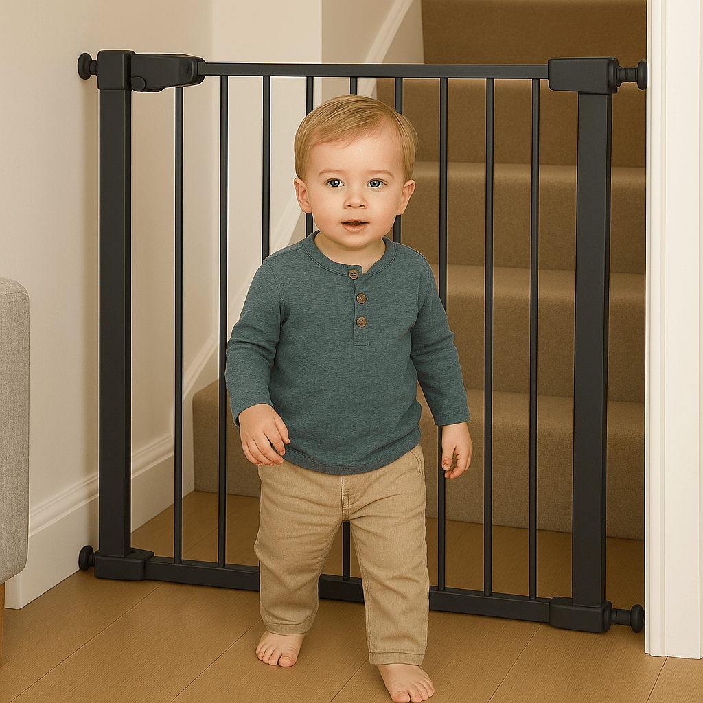 Pressure Fit Stair Gate – Grey, No Drilling, Fits 77-114cm