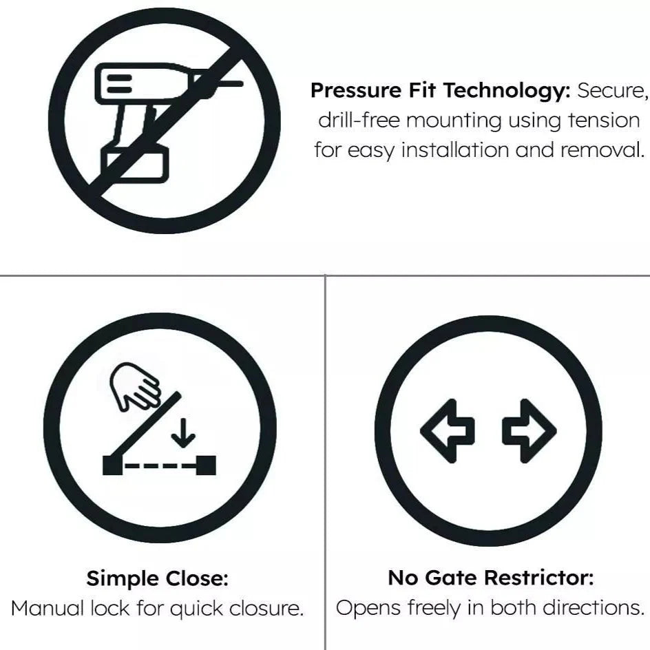 FYLO Pressure Fit Stair Gate 2 Pack – Grey, No Drilling, 77-114cm