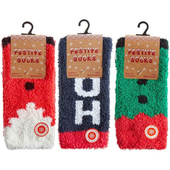 Men's Christmas Slipper Socks 3 Pack UK Sizes 6-11 Santa And Elf Designs