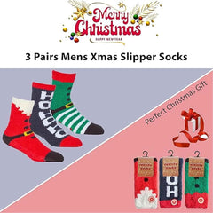Men's Christmas Slipper Socks 3 Pack UK Sizes 6-11 Santa And Elf Designs