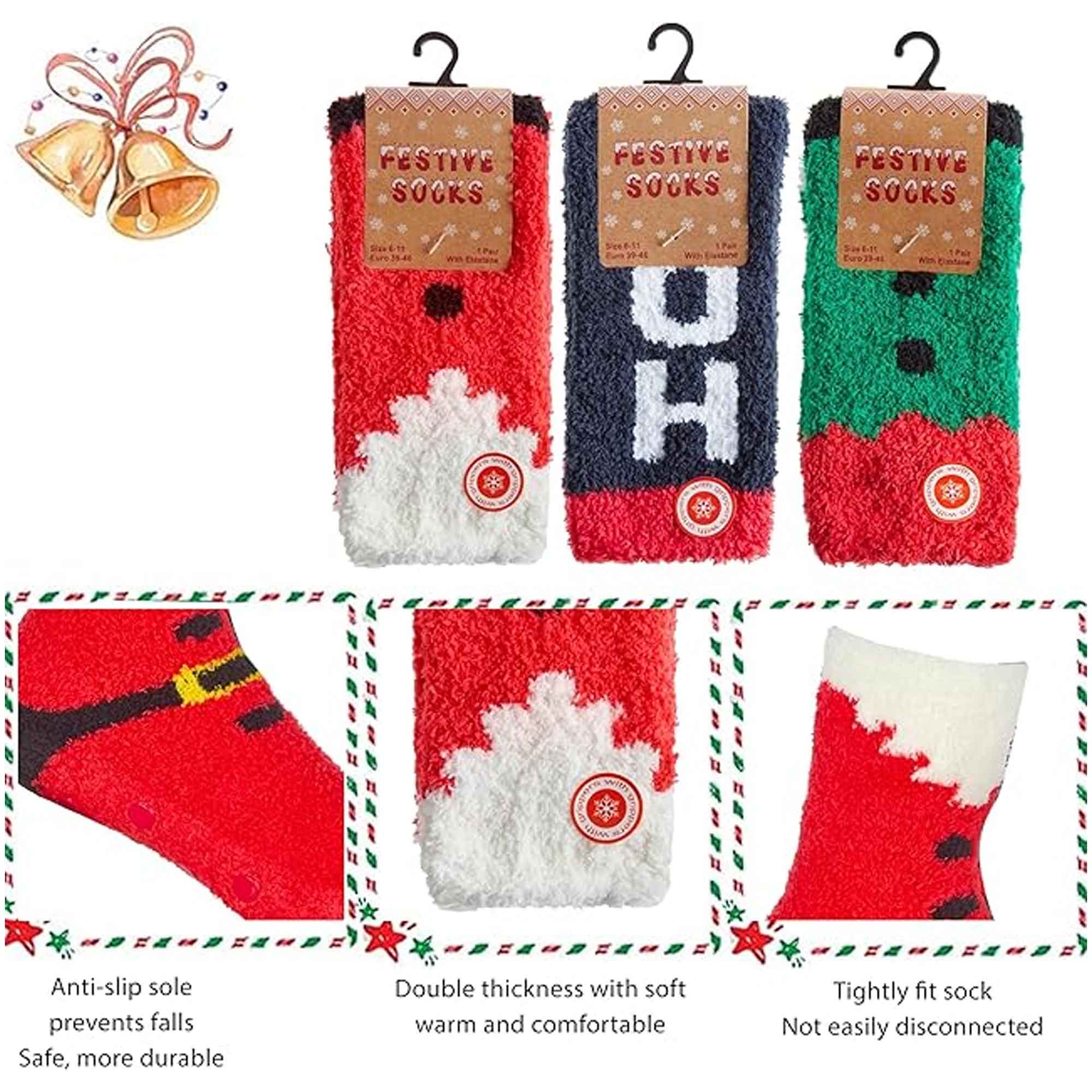 Men's Christmas Slipper Socks 3 Pack UK Sizes 6-11 Santa And Elf Designs