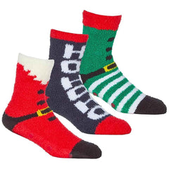 Men's Christmas Slipper Socks 3 Pack UK Sizes 6-11 Santa And Elf Designs