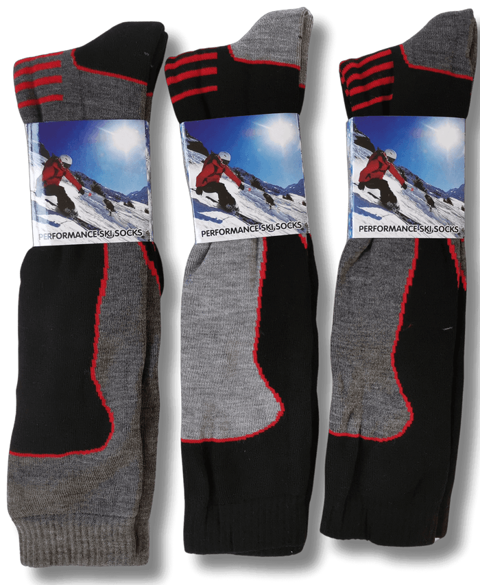 Men's 3 Pack Long Thermal Ski Socks Knee High Moisture Wicking Cushioned, ASSORTED