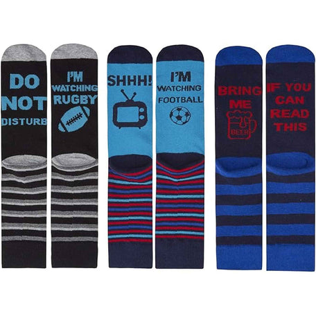 Men's Slogan Socks Pack Of 3 Reinforced Heel Toe Cushioned Footbed Durable