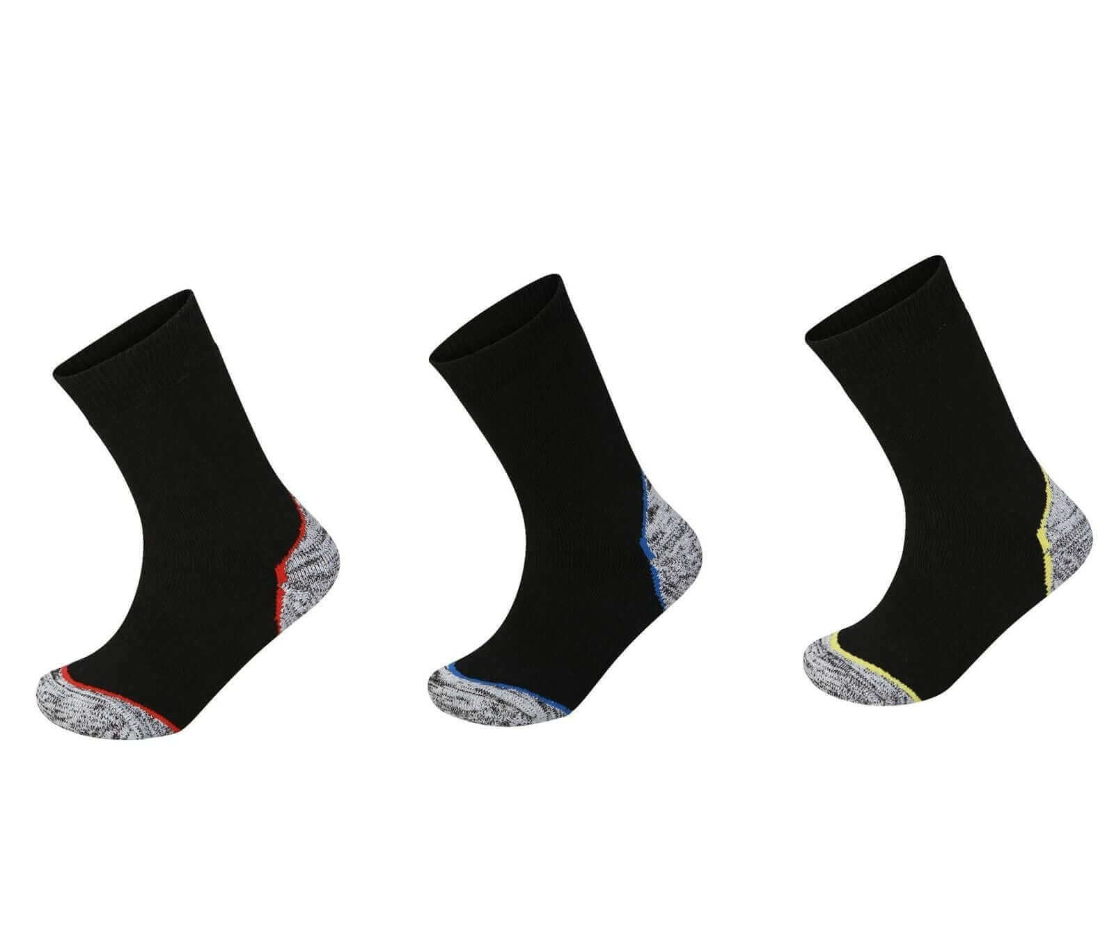 Men's Trekking Socks 3 Pack With Padded Soles Reinforced Heel And Toe Black