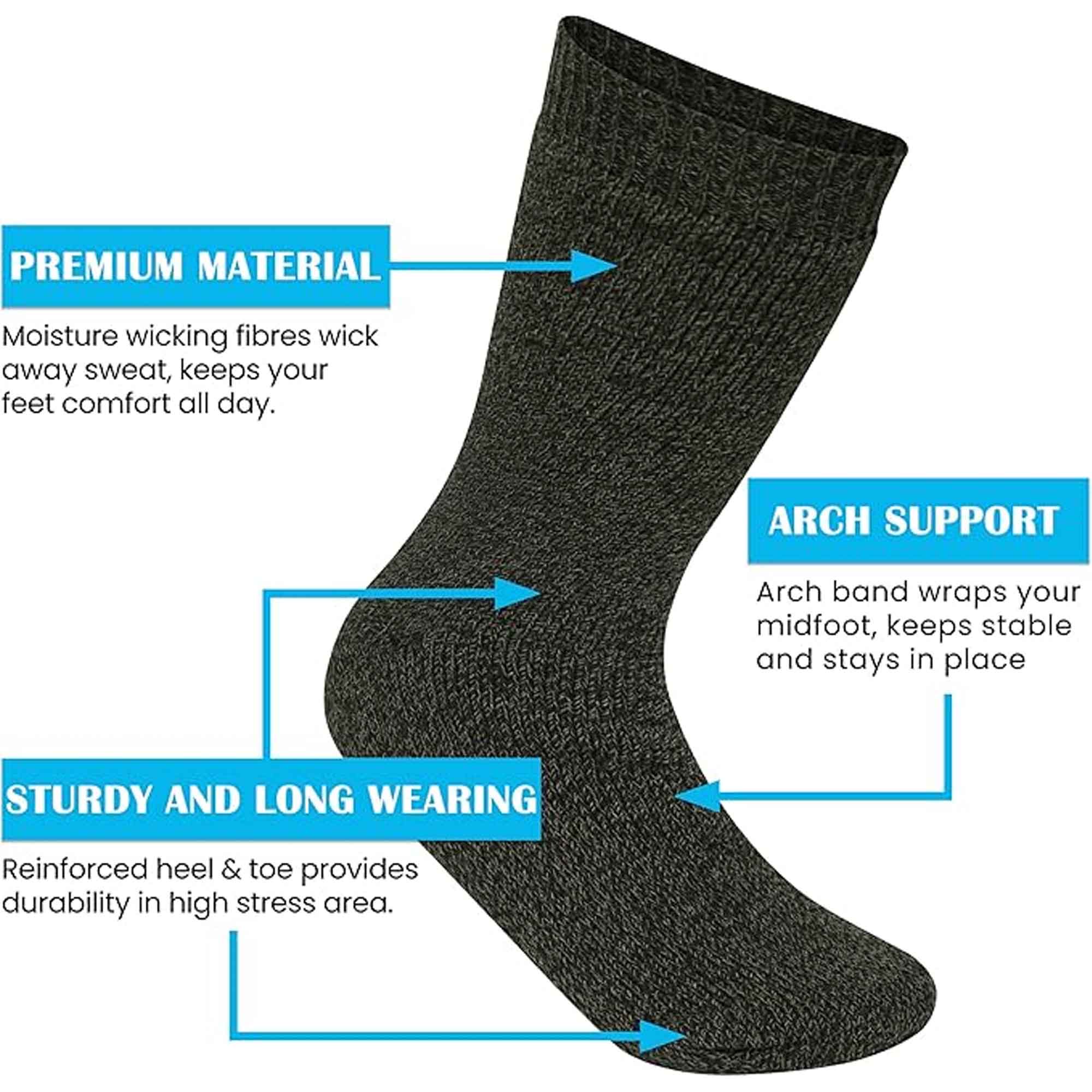 3 Pack Men's Wellington Boot Socks Durable Cushioned Heel And Toe UK Size 6-11