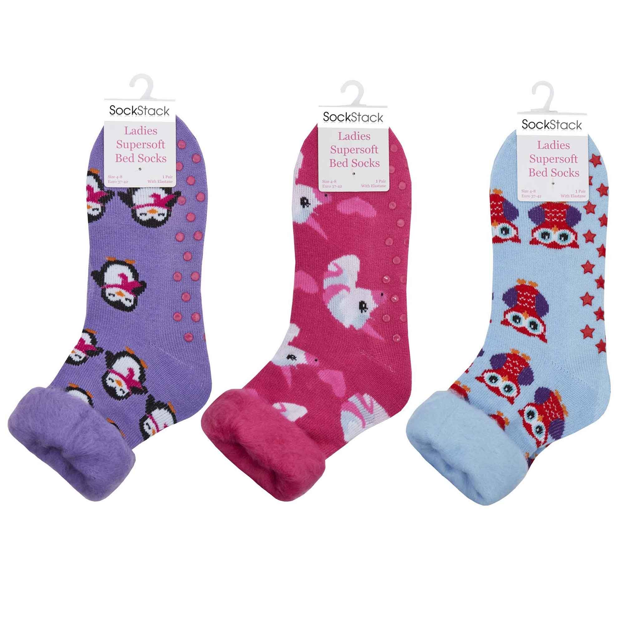 Women's Non Slip Thermal Bed Socks Slipper Socks With Silicone Grips UK Size 4