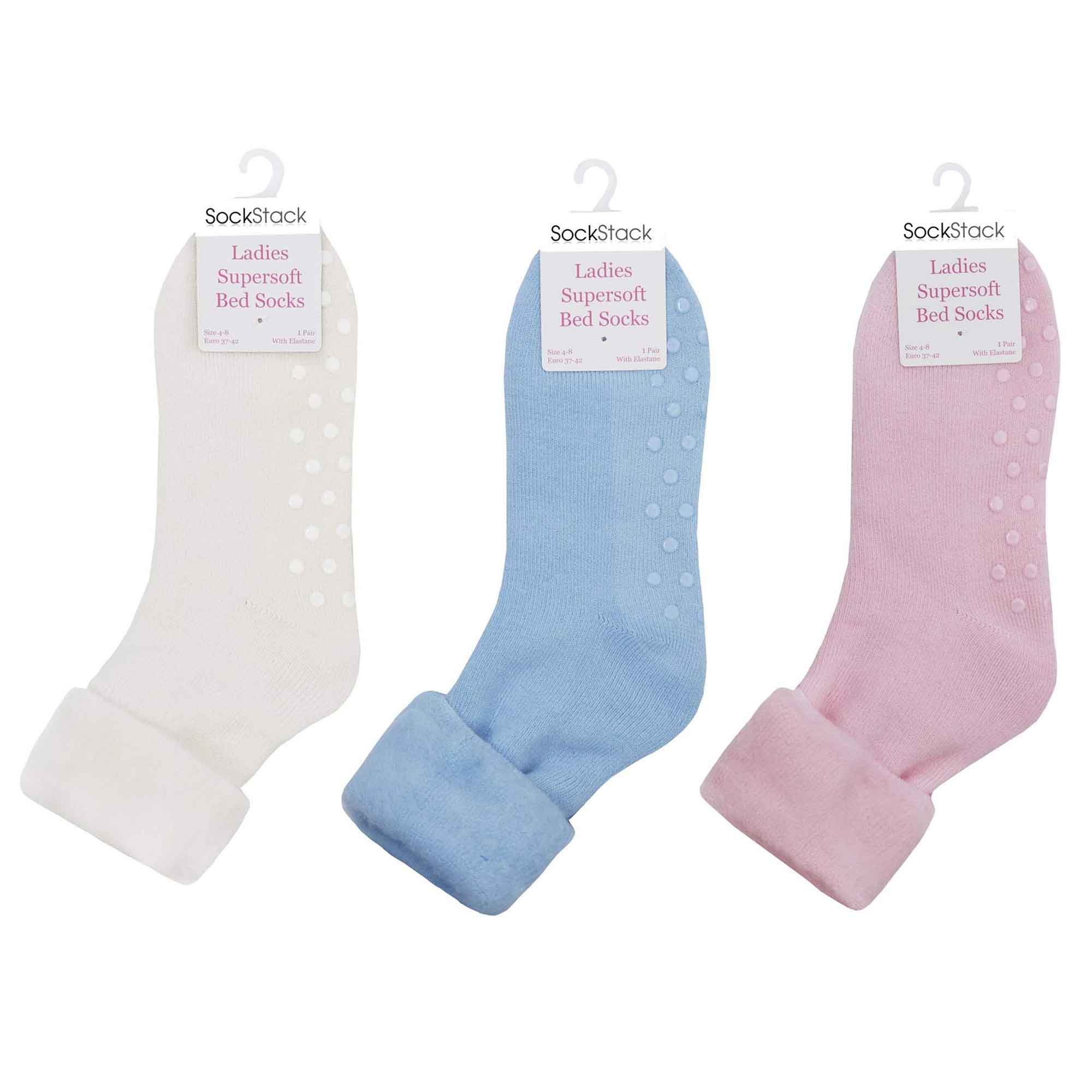 Women's Non Slip Thermal Bed Socks Slipper Socks With Silicone Grips UK Size 4
