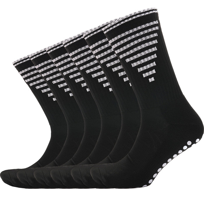 3 Pairs Black Anti Slip Football Grip Socks For Men's Sports Socks For Gym UK 6-8, Black